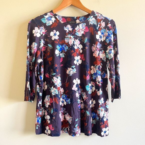 J. JILL Wearever Collection WOMENS Size S 3/4 Sleeve Floral Print Top Blouse - Picture 1 of 5